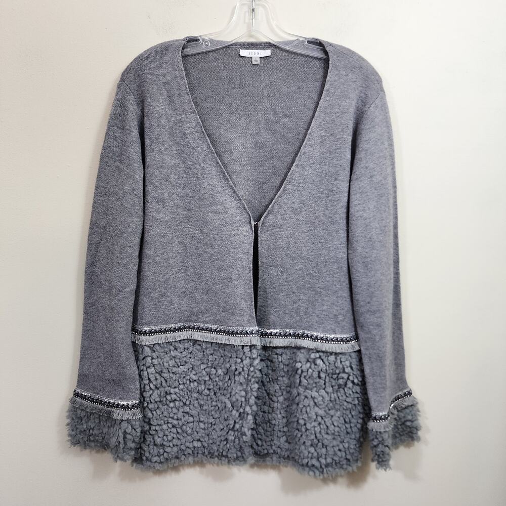 Sioni v-neck open front cardigan sweater hook eye closure jeweled trim‎ size L